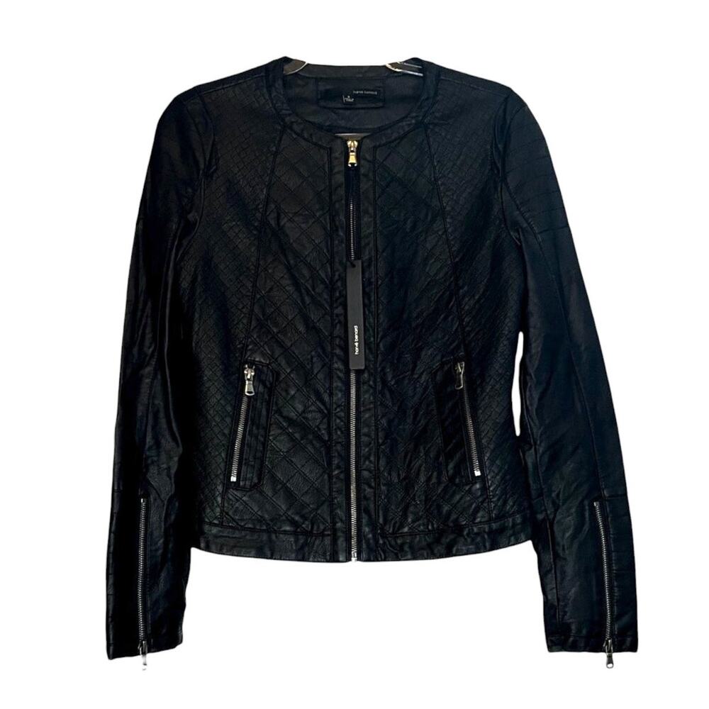 Harve Benard Quilted Black Faux Leather Moto Jacket Zip Front Size Small NWT - Picture 2 of 5
